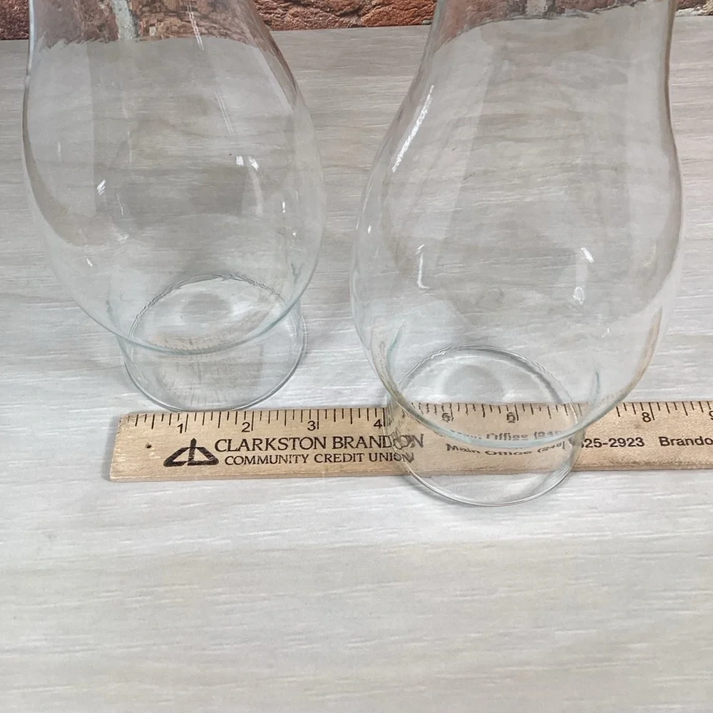 Pair Clear Glass Hurricane Chimney Shades For 3